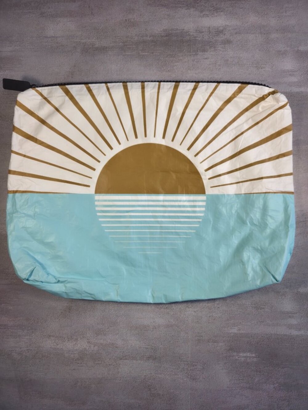 ALOHA Travel Pouch with Gold Sunrise Print in Light Blue and Cream - Picture 2 of 8